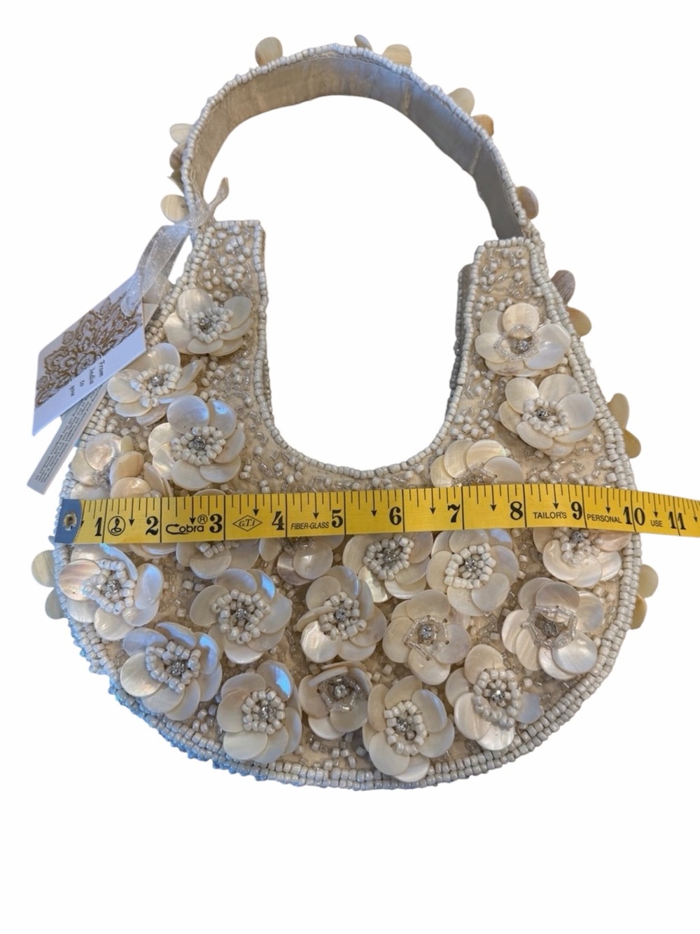 Beaded Shell Floral Shoulder Bag - with rhinestones Cream - Picture 8 of 10